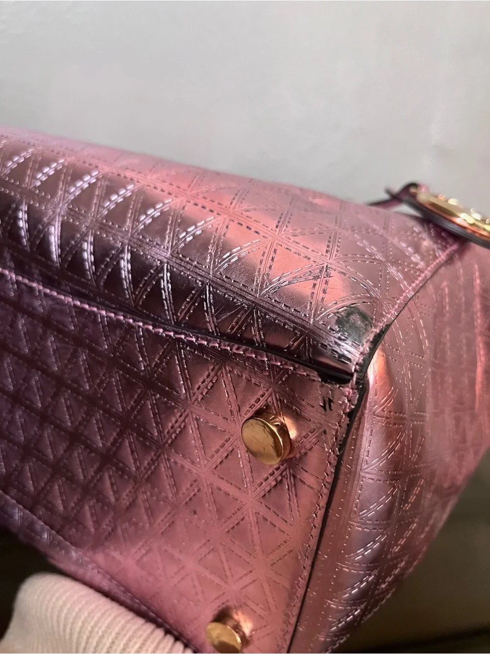 Michael Kors Metallic Rose Pink voyager Quilted Tote - Picture 16 of 17